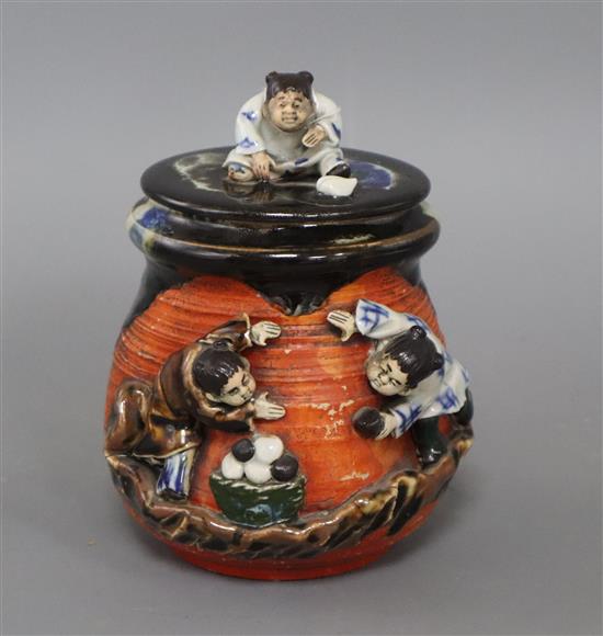 A Japanese Sumida pottery lidded vase